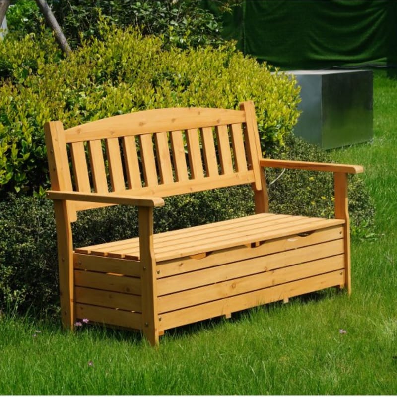 Bänk Trädgårdsbänk i trä med förvaring | Bänk med box | 125 × 59 × 88 cm Natur, undefined