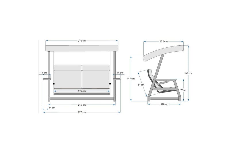 Berriaren Hängsoffa Utomhus 3-sits - Natur/Offwhite - Utemöbler - Utesoffa - Hängsoffa
