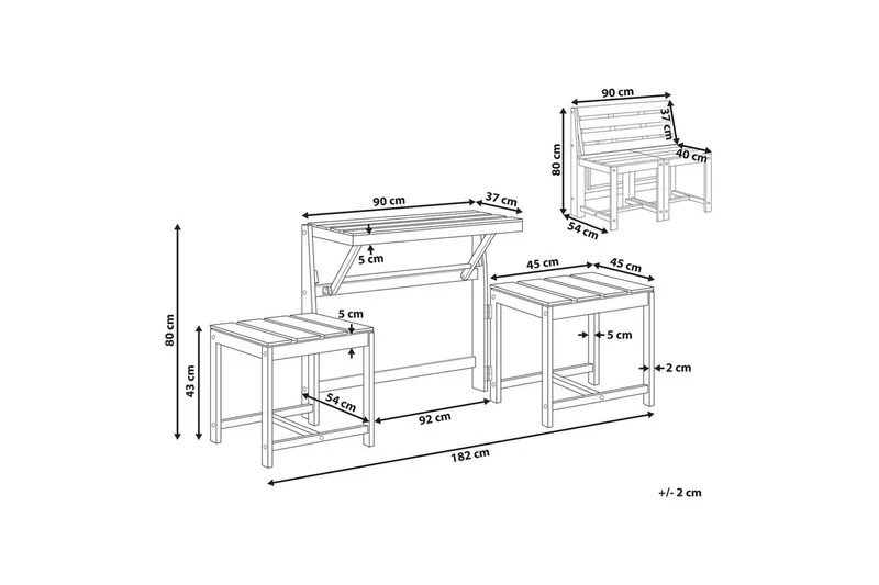 Caféset med konvertibel trädgårdsbänk Tuenno - Utemöbler - Utesoffa - Trädgårdsbänk & utebänk