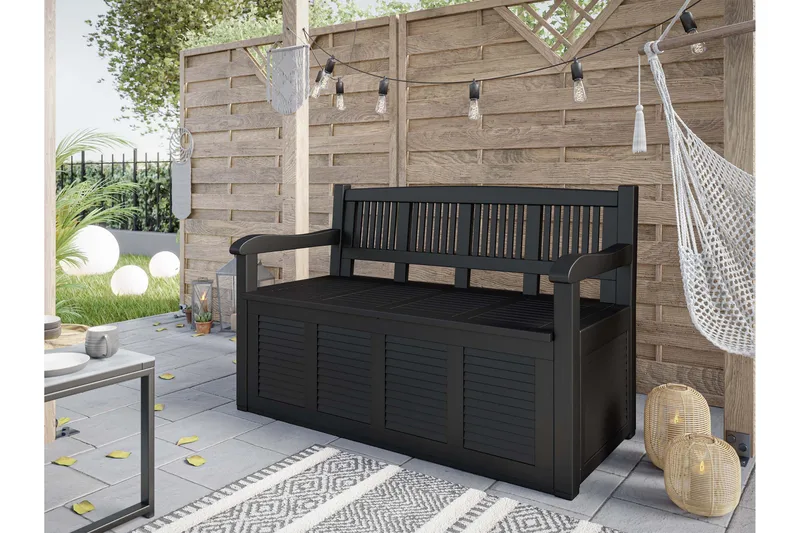 Cliffwyn Utebänk med förvaring - Grå - Utemöbler - Utesoffa - Trädgårdsbänk & utebänk