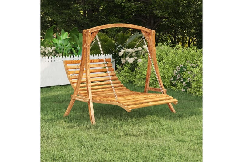 Hängsäng med massivt böjträ med teakyta 143x120x65 cm - Brun - Utemöbler - Utesoffa - Hängsoffa
