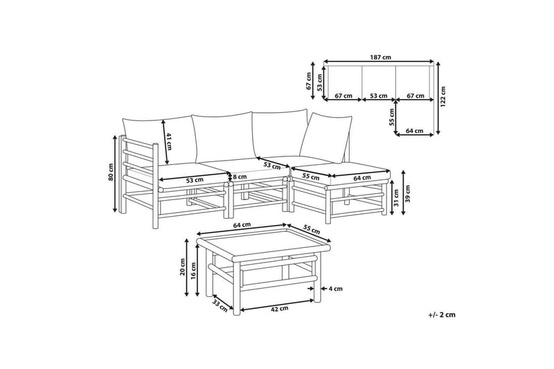 Hörnsoffa Cerreto Beige/ljust trä, 4-Sits - Beige/ljust trä, 4-Sits - Utemöbler - Utesoffa - Trädgårdssoffa