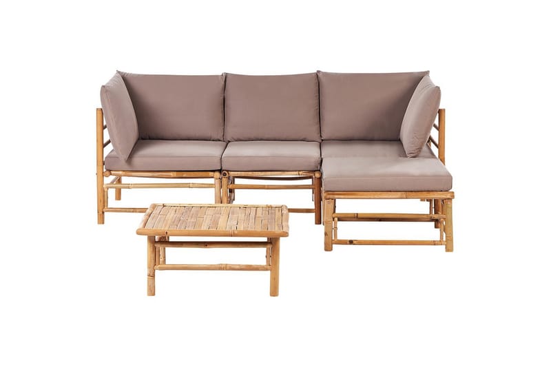 Hörnsoffa Cerreto Beige/ljust trä, 4-Sits - Beige/ljust trä, 4-Sits - Utemöbler - Utesoffa - Trädgårdssoffa