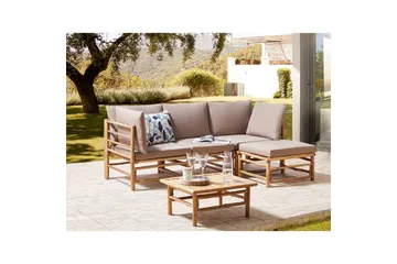 Hörnsoffa Cerreto Beige/ljust trä, 4-Sits - Beige/ljust trä, 4-Sits - Utemöbler - Loungemöbler - Soffgrupp utomhus