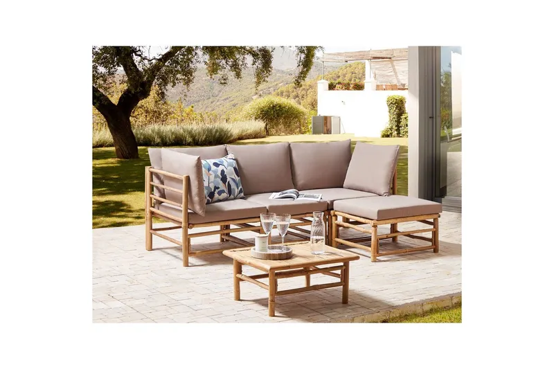 Hörnsoffa Cerreto Beige/ljust trä, 4-Sits - Beige/ljust trä, 4-Sits - Utemöbler - Loungemöbler - Soffgrupp utomhus