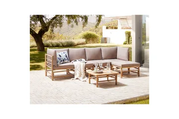 Hörnsoffa Cerreto Beige/ljust trä, 5-Sits - Beige/ljust trä, 5-Sits - Utemöbler - Loungemöbler - Soffgrupp utomhus