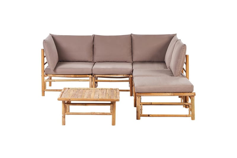 Hörnsoffa Cerreto Beige/ljust trä, 5-Sits - Beige/ljust trä, 5-Sits - Utemöbler - Utesoffa - Trädgårdssoffa