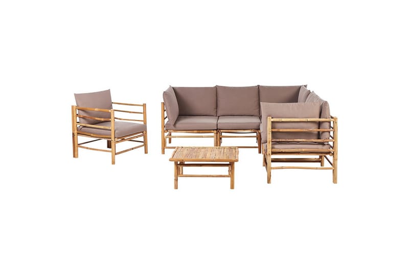 Hörnsoffa Cerreto Beige/ljust trä, 6-Sits - Beige/ljust trä, 6-Sits - Utemöbler - Utesoffa - Trädgårdssoffa
