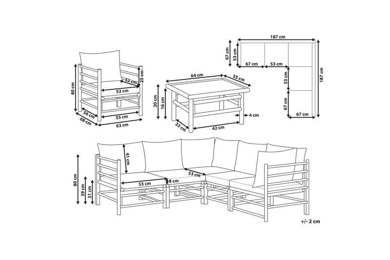 Hörnsoffa Cerreto Beige/ljust trä, 6-Sits - Beige/ljust trä, 6-Sits - Utemöbler - Utesoffa - Trädgårdssoffa