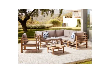 Hörnsoffa Cerreto Beige/ljust trä, 6-Sits - Beige/ljust trä, 6-Sits - Utemöbler - Loungemöbler - Soffgrupp utomhus