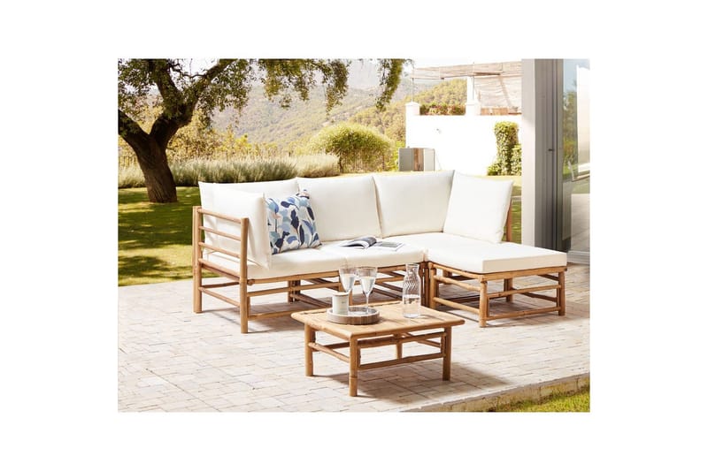 Hörnsoffa Cerreto Vit/ljust trä, 4-Sits - Vit/ljust trä, 4-Sits - Trädgård & spabad - Utemiljö - Altan & terrass - Altanmöbler