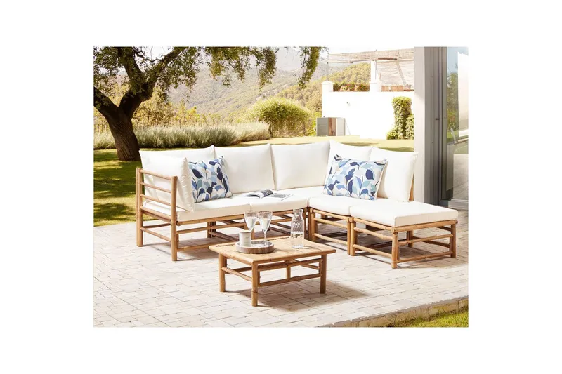 Hörnsoffa Cerreto Vit/ljust trä, 5-Sits - Vit/ljust trä, 5-Sits - Trädgård & spabad - Utemiljö - Altan & terrass - Altanmöbler