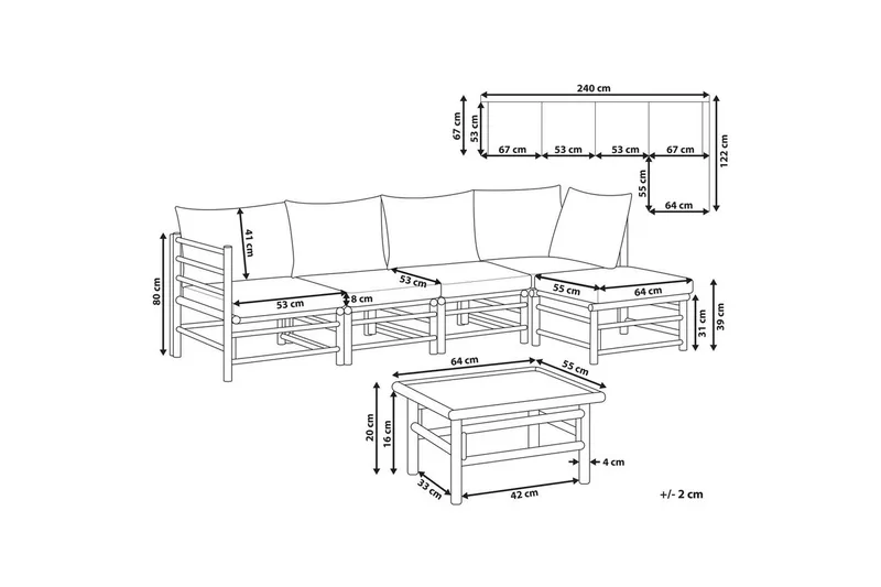 Hörnsoffa Cerreto Vit/ljust trä, 5-Sits - Vit/ljust trä, 5-Sits - Trädgård & spabad - Utemiljö - Altan & terrass - Altanmöbler