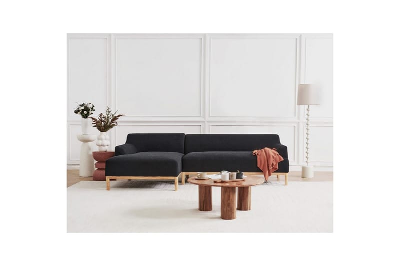 Hörnsoffa Sosjo Svart, ljust trä, Högervänd - Svart, ljust trä, Högervänd - Utemöbler - Utesoffa - Trädgårdssoffa