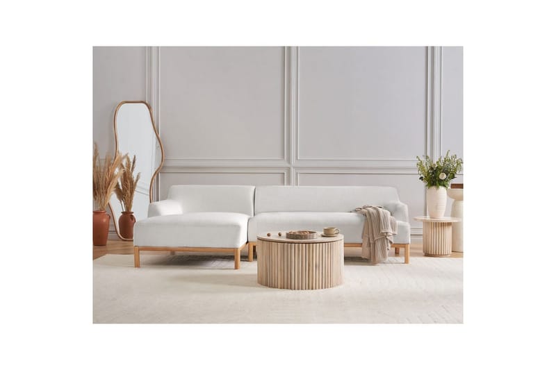 Hörnsoffa Sosjo Vit, ljust trä, Högervänd - Vit, ljust trä, Högervänd - Utemöbler - Utesoffa - Trädgårdssoffa