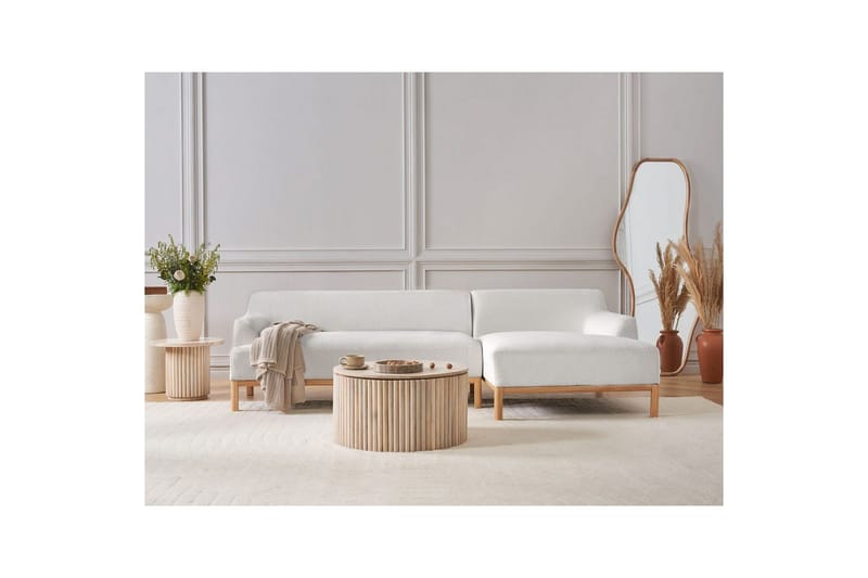 Hörnsoffa Sosjo Vit, ljust trä, Vänstervänd - Vit, ljust trä, Vänstervänd - Utemöbler - Utesoffa - Trädgårdssoffa