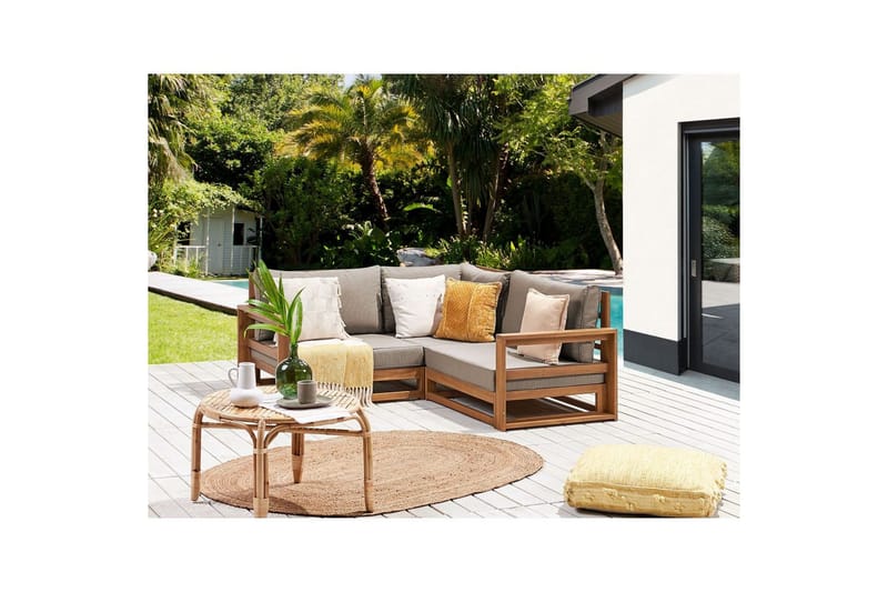 Hörnsoffa Timor Ljus trä/grått/beige, Ja - Ljus trä/grått/beige, Ja - Utemöbler - Utesoffa - Trädgårdssoffa