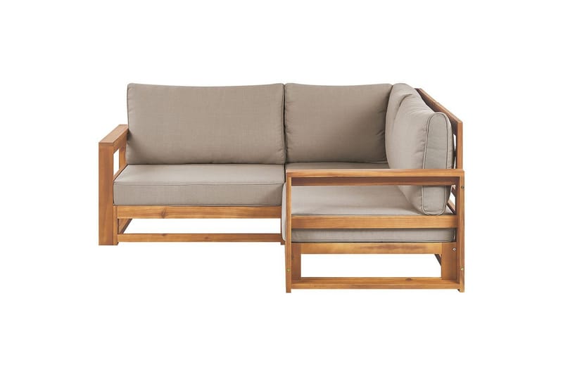Hörnsoffa Timor Ljus trä/grått/beige, Ja - Ljus trä/grått/beige, Ja - Utemöbler - Utesoffa - Trädgårdssoffa