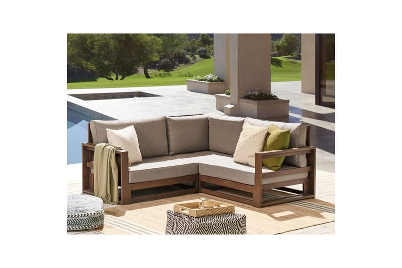 Hörnsoffa Timor Mörkt trä/grått/beige, Ja - Mörkt trä/grått/beige, Ja - Utemöbler - Utesoffa - Trädgårdssoffa