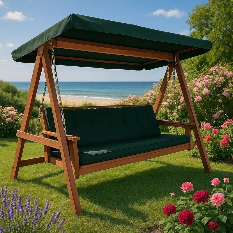 Hammock Fällbar i Trä med Tak - grön - Utemöbler - Utesoffa - Hammock