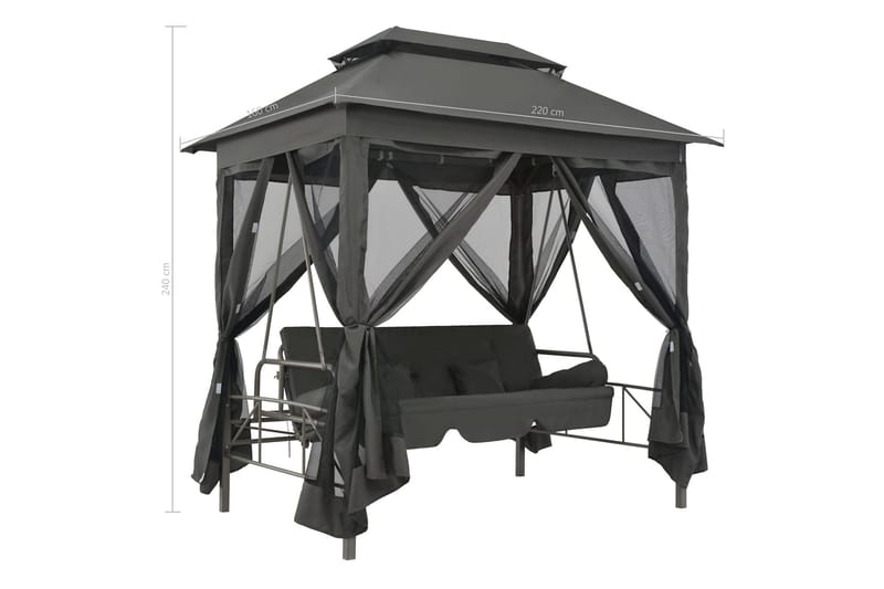 Hammock med tak antracit 220x160x240 cm stål - Grå - Utemöbler - Utesoffa - Hammock