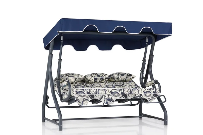 Icterina 3-sits Hammock med Tak - Vit/Mörkblå - Utemöbler - Utesoffa - Hammock