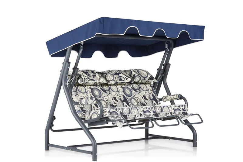 Icterina 3-sits Hammock med Tak - Vit/Mörkblå - Utemöbler - Utesoffa - Hammock