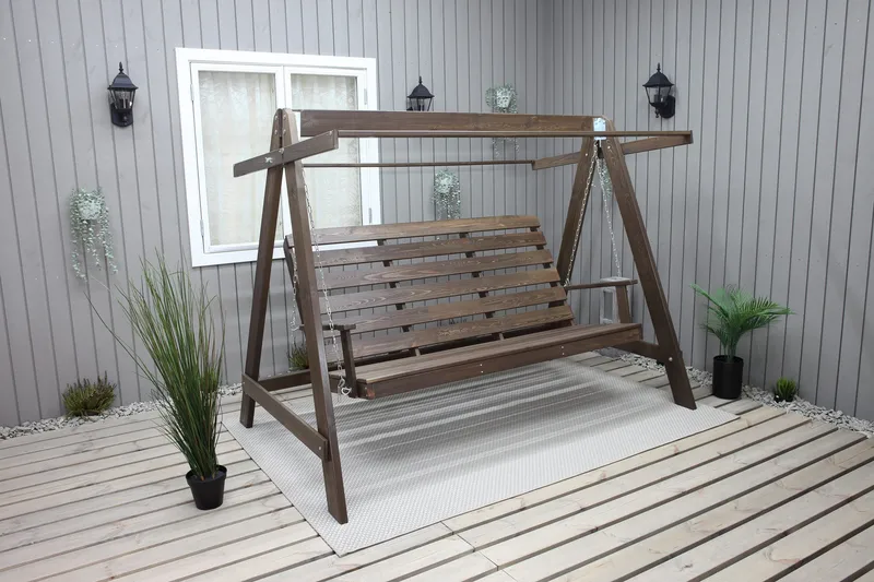 Pelle 3-sits Hammock utan tak, Brun