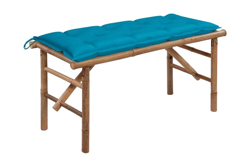 Hopfällbar Trädgårdsbänk med dyna 118 cm bambu - Blå - Utemöbler - Utesoffa - Trädgårdsbänk & utebänk