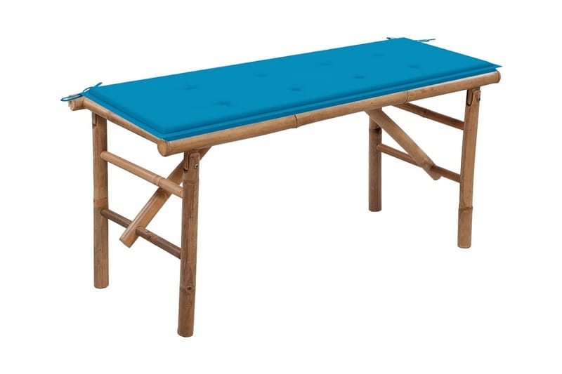 Hopfällbar Trädgårdsbänk med dyna 118 cm bambu - Ljusblå - Utemöbler - Utesoffa - Trädgårdsbänk & utebänk