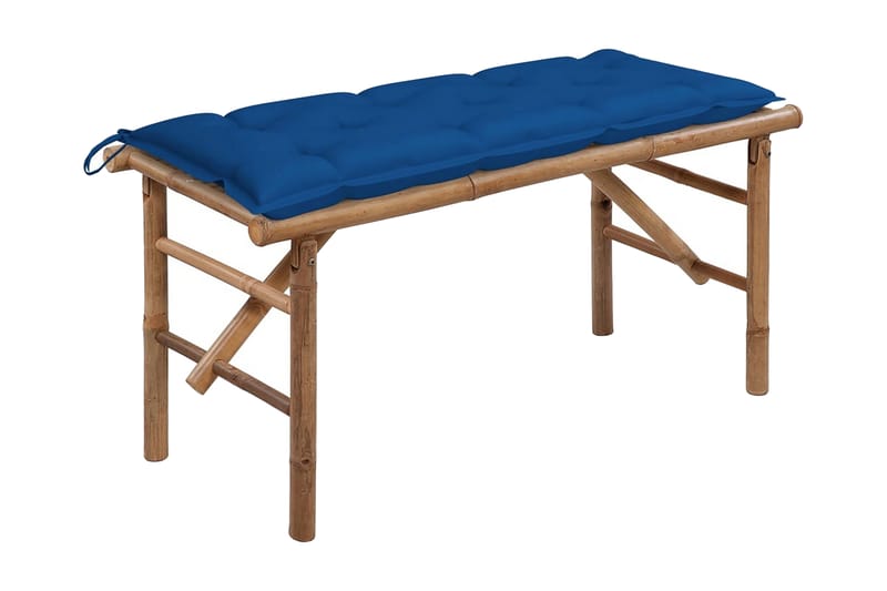 Hopfällbar Trädgårdsbänk med dyna 118 cm bambu - Mörkblå - Utemöbler - Utesoffa - Trädgårdsbänk & utebänk