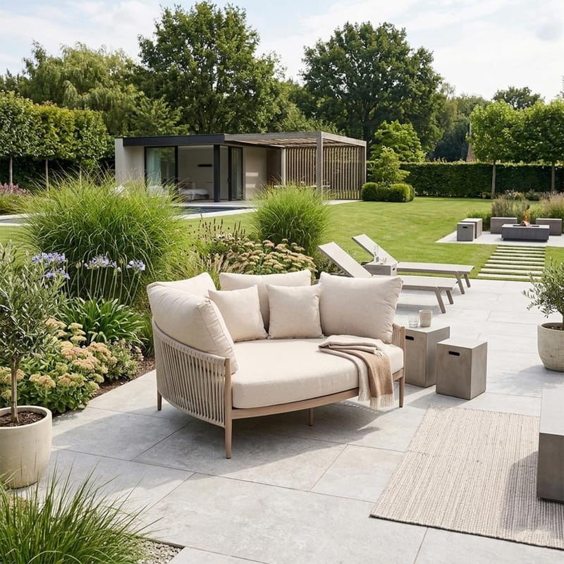 Soffa Medina 163,5x135x71,5 cm - Beige - Utemöbler - Utesoffa - Trädgårdssoffa