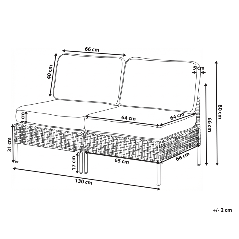 Soffa utomhus 2-Sits Omegana Utan Armstöd Konstrotting - Beige/Svart - Utemöbler - Utesoffa