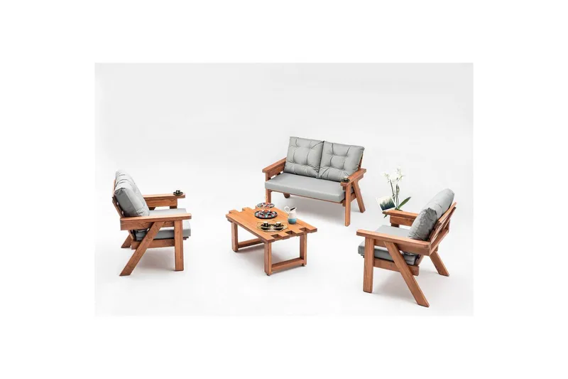 Trädgård 1-sitssoffa Zaron Grå / Valnöt - Rödfärgat trä/Grå - Utemöbler - Loungemöbler - Loungestol utomhus