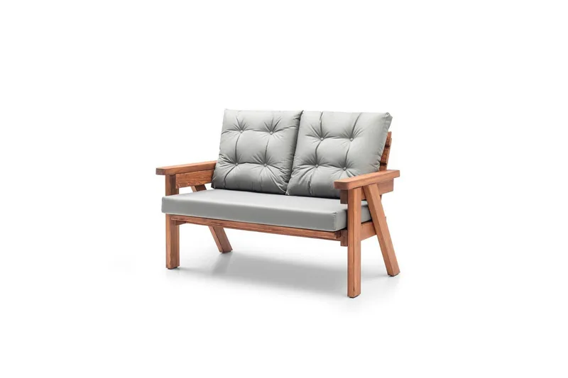 Trädgård 2-sitssoffa Zaron Grå / Valnöt - Grå / Valnöt - Utemöbler - Utesoffa - Trädgårdssoffa