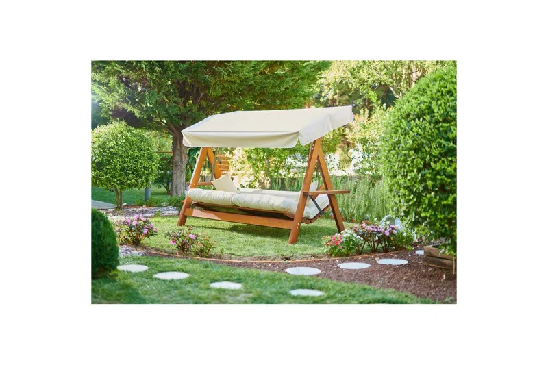 Trädgårds Trippel Gungstol Hazim Natur / Beige - Natur/Beige - Utemöbler - Utesoffa - Hängsoffa