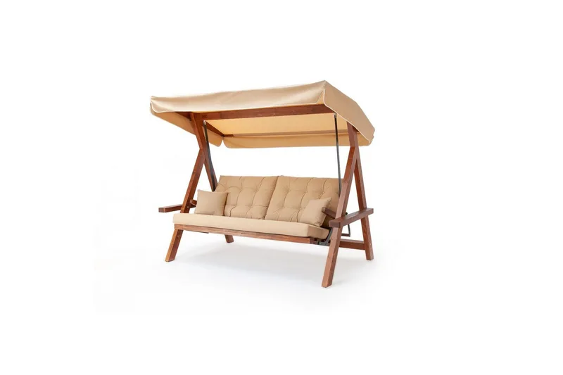 Trädgårds Trippel Gungstol Hazim Natur / Beige - Natur/Beige - Utemöbler - Utesoffa - Hängsoffa