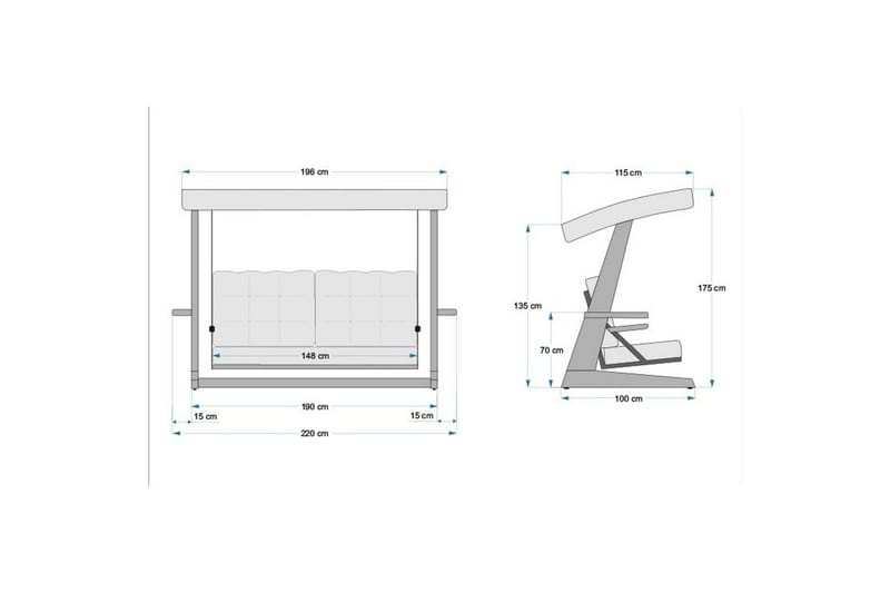 Trädgårds Trippel Gungstol Viva Antracit - Antracit, 220 x 100 x 175 cm - Utemöbler - Utesoffa - Hängsoffa