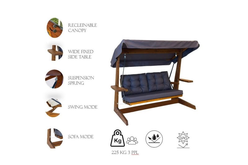 Trädgårds Trippel Gungstol Viva Antracit - Antracit, 220 x 100 x 175 cm - Utemöbler - Utesoffa - Hängsoffa