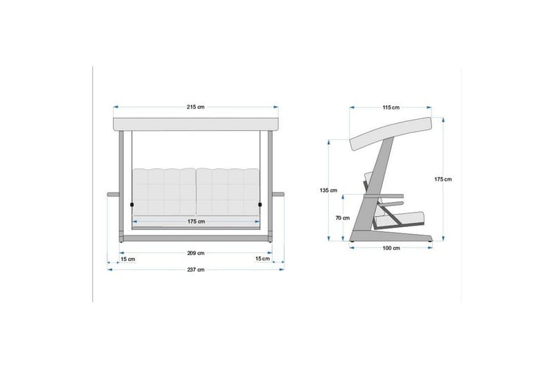 Trädgårds Trippel Gungstol Viva Antracit - Antracit, 237 x 100 x 175 cm - Utemöbler - Utesoffa - Hängsoffa