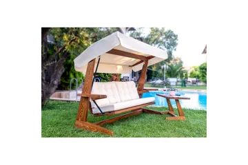 Trädgårds Trippel Gungstol Viva Beige - Beige, 237 x 100 x 175 cm - Utemöbler - Utesoffa - Hängsoffa