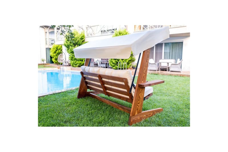 Trädgårds Trippel Gungstol Viva Beige - Beige, 237 x 100 x 175 cm - Utemöbler - Utesoffa - Hängsoffa