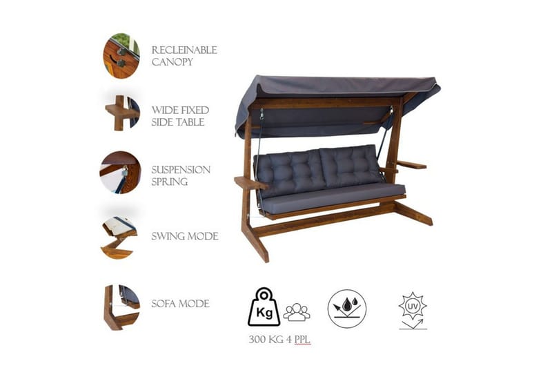 Trädgårds Trippel Gungstol Viva Beige - Beige, 237 x 100 x 175 cm - Utemöbler - Utesoffa - Hängsoffa