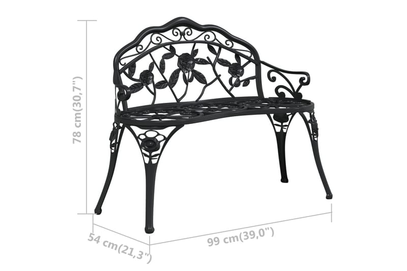 Trädgårdsbänk 100 cm gjuten aluminium svart - Svart - Trädgårdsbänk & utebänk