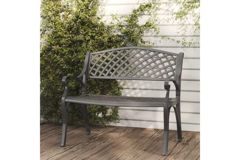 Trädgårdsbänk 102 cm gjuten aluminium svart - Svart - Utemöbler - Utesoffa - Trädgårdsbänk & utebänk
