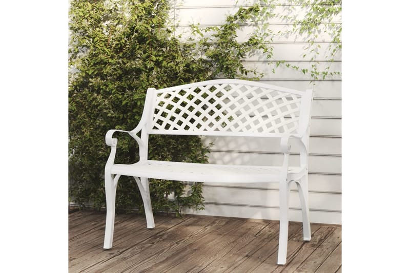Trädgårdsbänk 102 cm gjuten aluminium vit - Vit - Utemöbler - Utesoffa - Trädgårdsbänk & utebänk