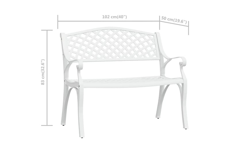 Trädgårdsbänk 102 cm gjuten aluminium vit - Vit - Utemöbler - Utesoffa - Trädgårdsbänk & utebänk