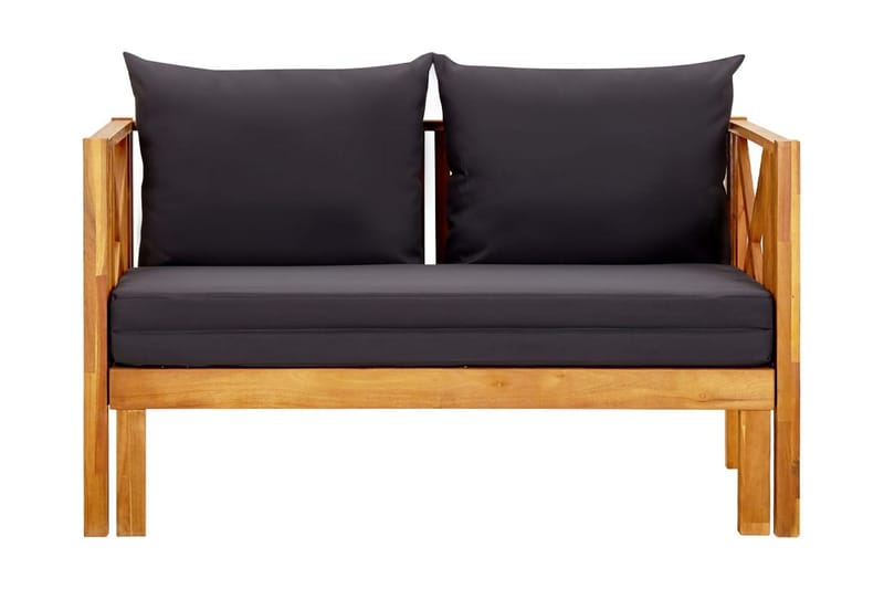 Trädgårdsbänk 2-sits med dynor 122 cm massivt akaciaträ - Grå - Utemöbler - Utesoffa - Trädgårdsbänk & utebänk