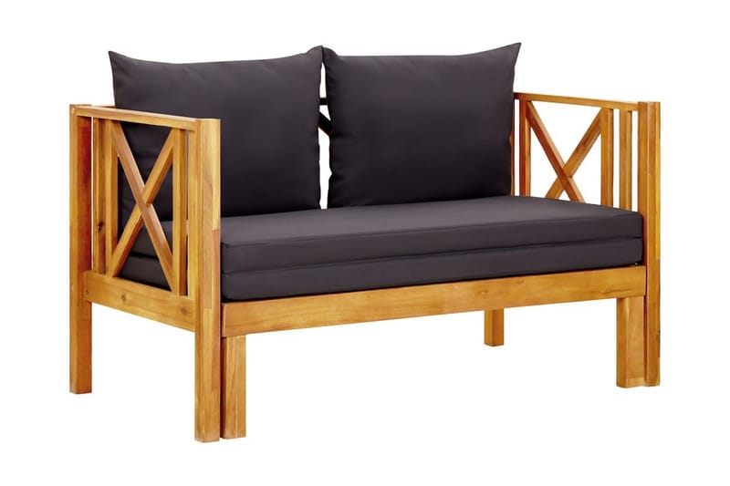 Trädgårdsbänk 2-sits med dynor 122 cm massivt akaciaträ - Grå - Utemöbler - Utesoffa - Trädgårdsbänk & utebänk