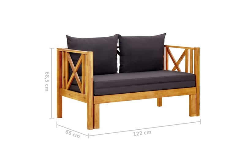 Trädgårdsbänk 2-sits med dynor 122 cm massivt akaciaträ - Grå - Utemöbler - Utesoffa - Trädgårdsbänk & utebänk